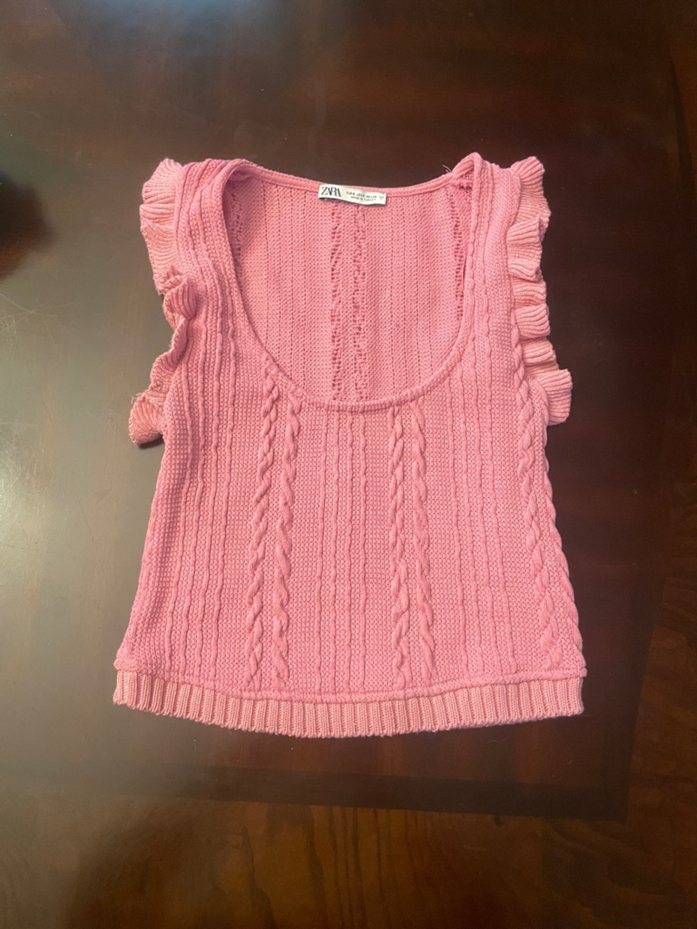 Zara Rose Pink Cable-Knit Ruffle Tank